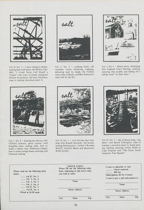 April 1976 Salt Magazine, Subscription Page