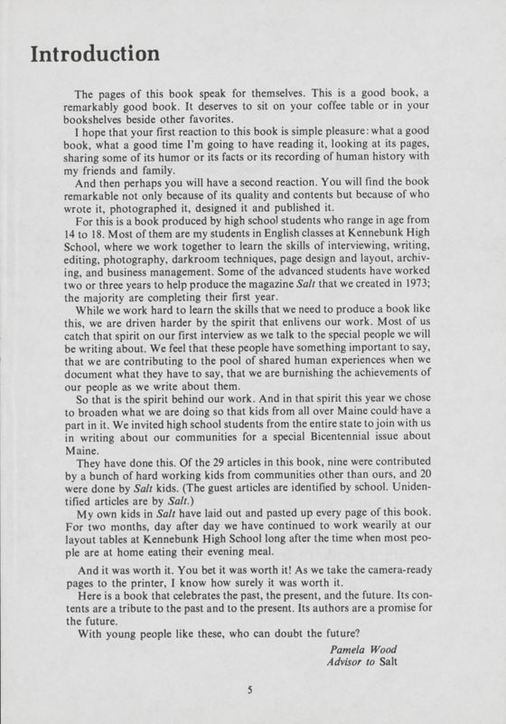 June 1976 Bicentennial Salt Magazine, Introduction