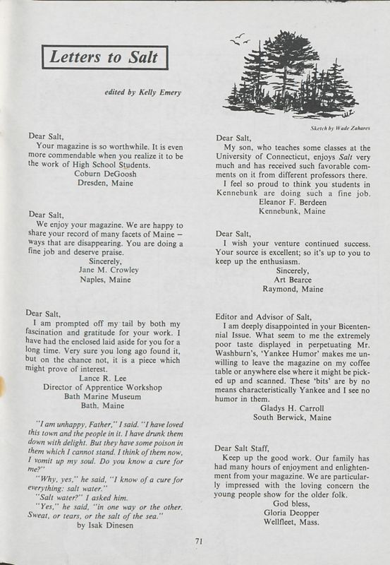 February 1977 Salt Magazine, Letters