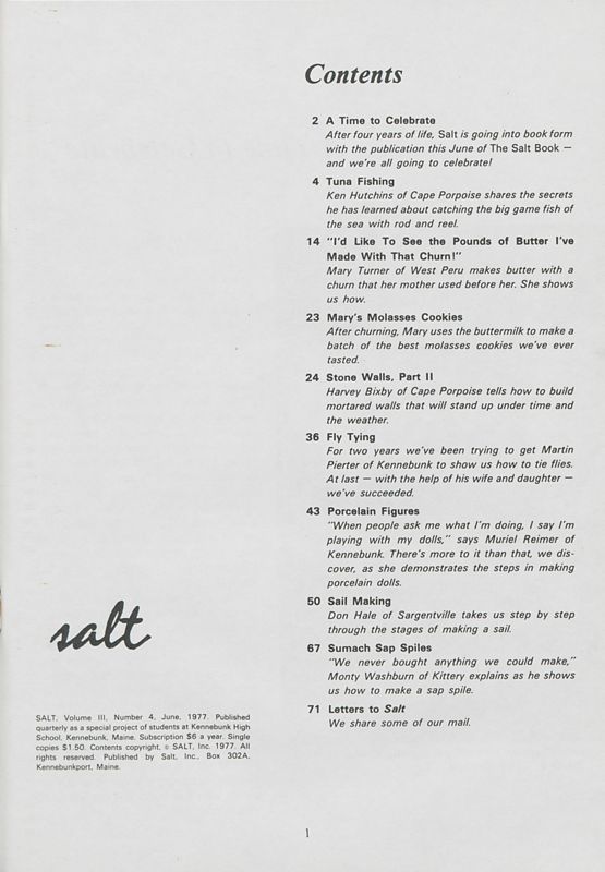 June 1977 Salt Magazine, Table of Contents