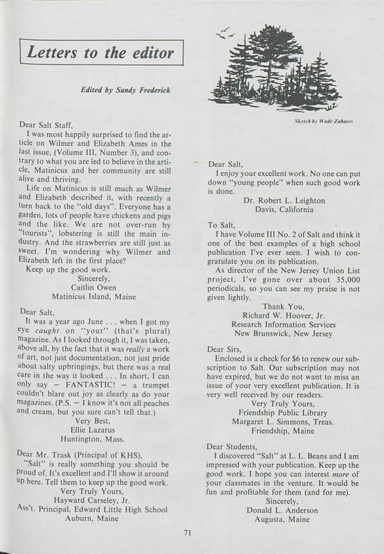 June 1977 Salt Magazine, Letters