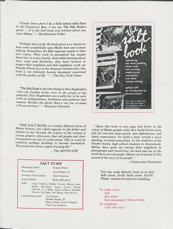 December 1978 Salt Magazine, Inside Back Cover