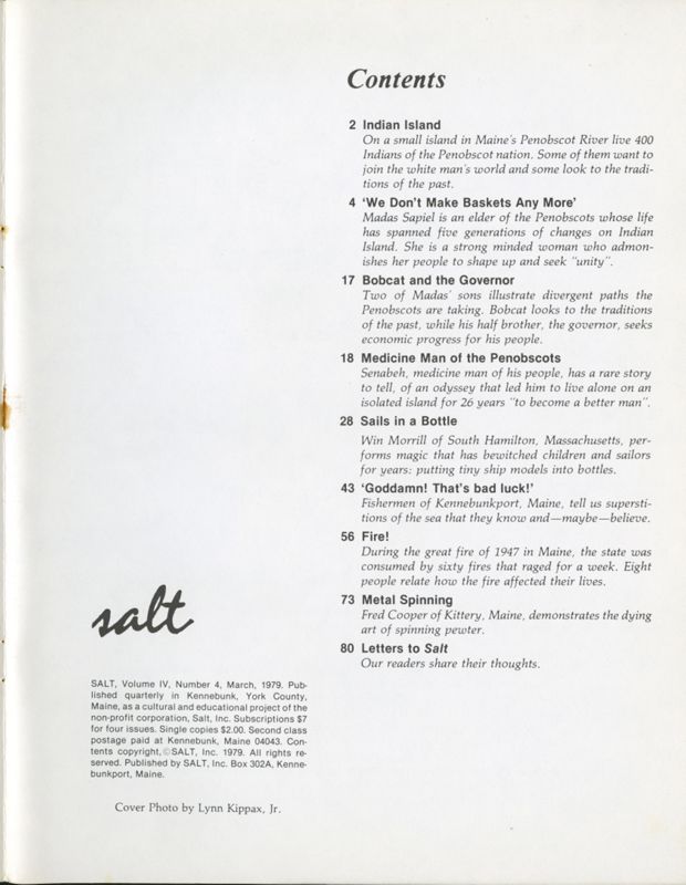 March 1979 Salt Magazine, Table of Contents