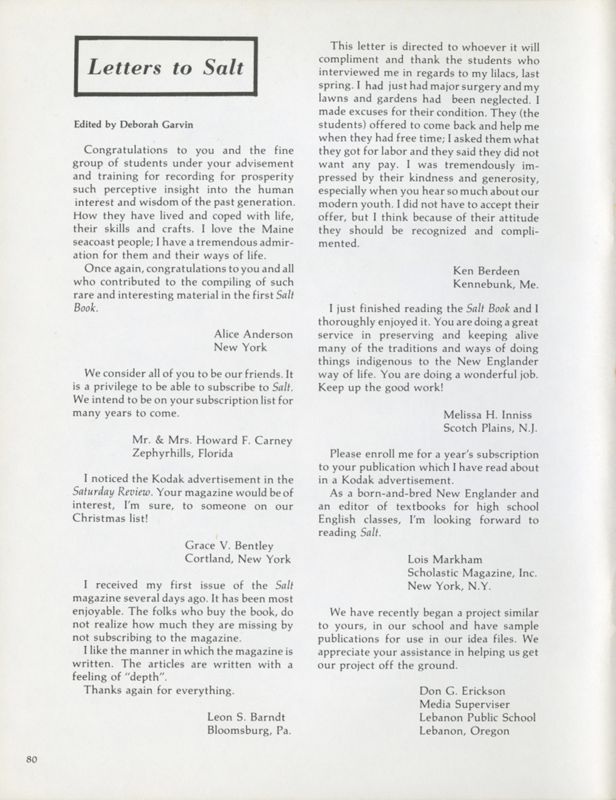 March 1979 Salt Magazine, Letters