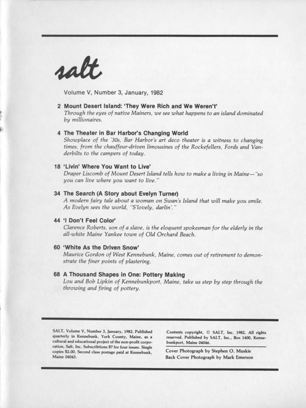 January 1982 Salt Magazine, Table of Contents