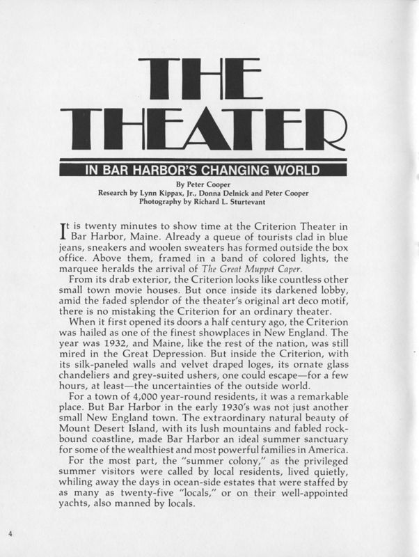 The Theater in Bar Harbor's Changing World