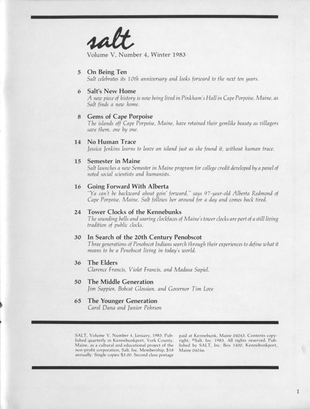 January 1983 Salt Magazine, Table of Contents