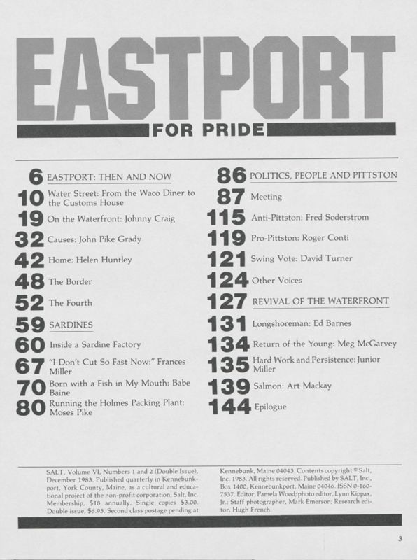 December 1983, Salt Magazine, Table of Contents