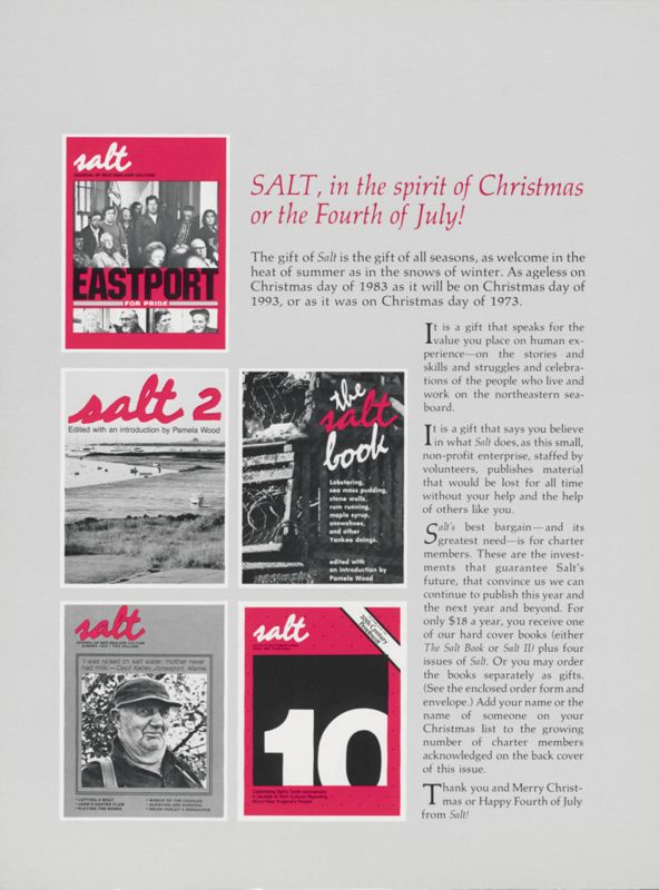 December 1983 Salt Magazine, Inside Front Cover