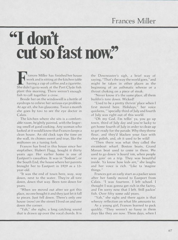 I Don't Cut So Fast Now: Frances Miller