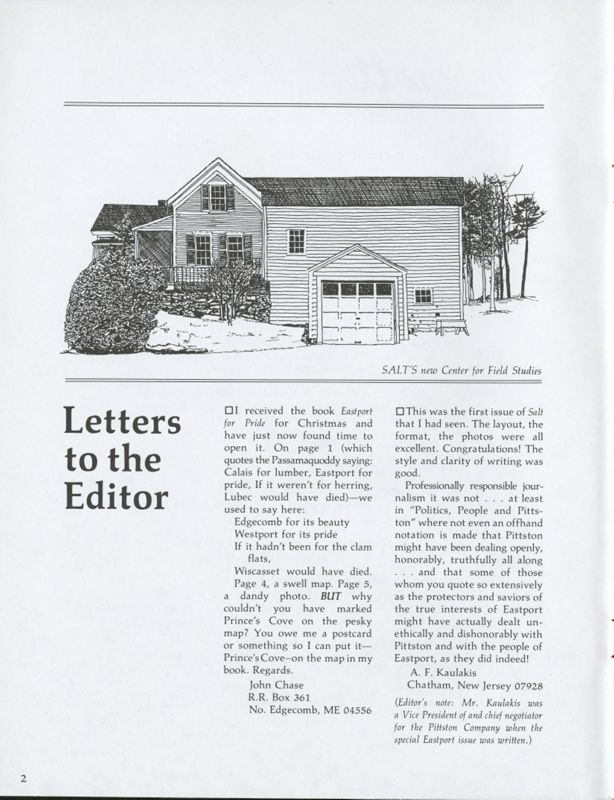 July 1984 Salt Magazine, Letters