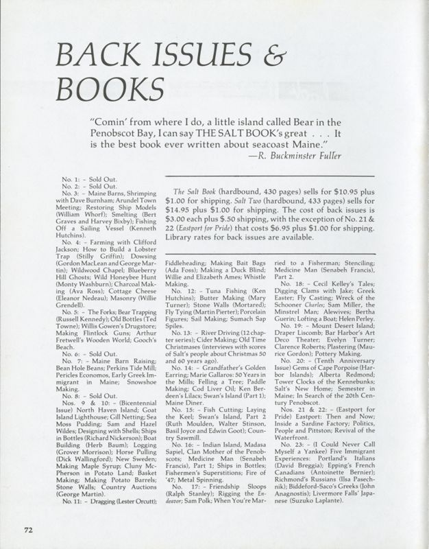 November 1984 Salt Magazine, Back Issues & Books