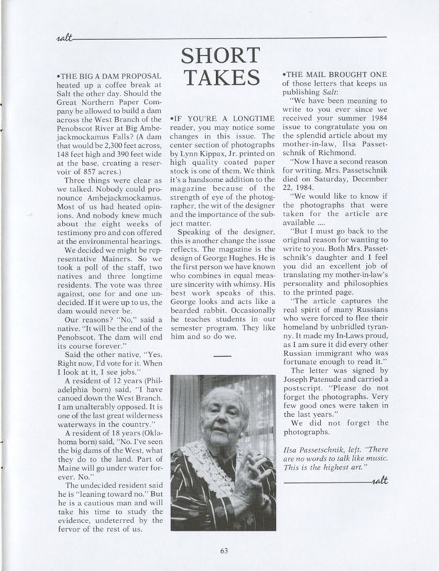 August 1985 Salt Magazine, Short Takes