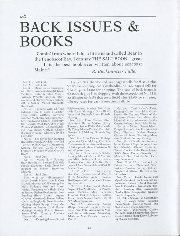 November 1985 Salt Magazine, Back Issues & Books