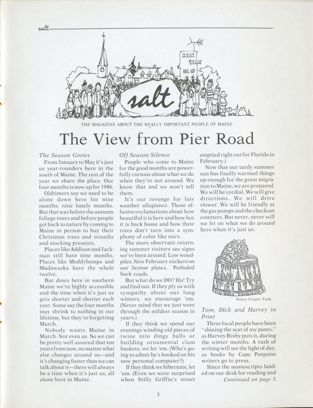 June 1986 Salt Magazine, The View from Pier Road