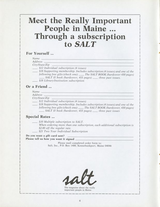 June 1986 Salt Magazine, Order Form