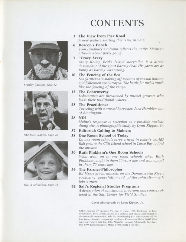 June 1986 Salt Magazine, Table of Contents