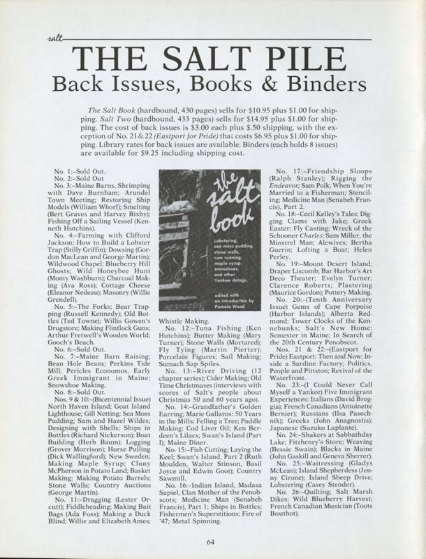 June 1986 Salt Magazine, Back Issues & Books