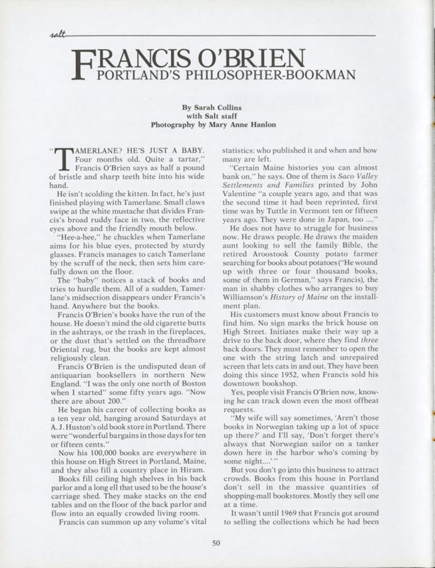 Francis O'Brien- Portland's Philosopher-Bookman