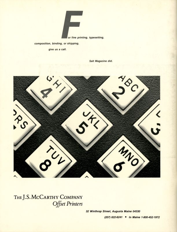 October 1986 Salt Magazine, Back Cover