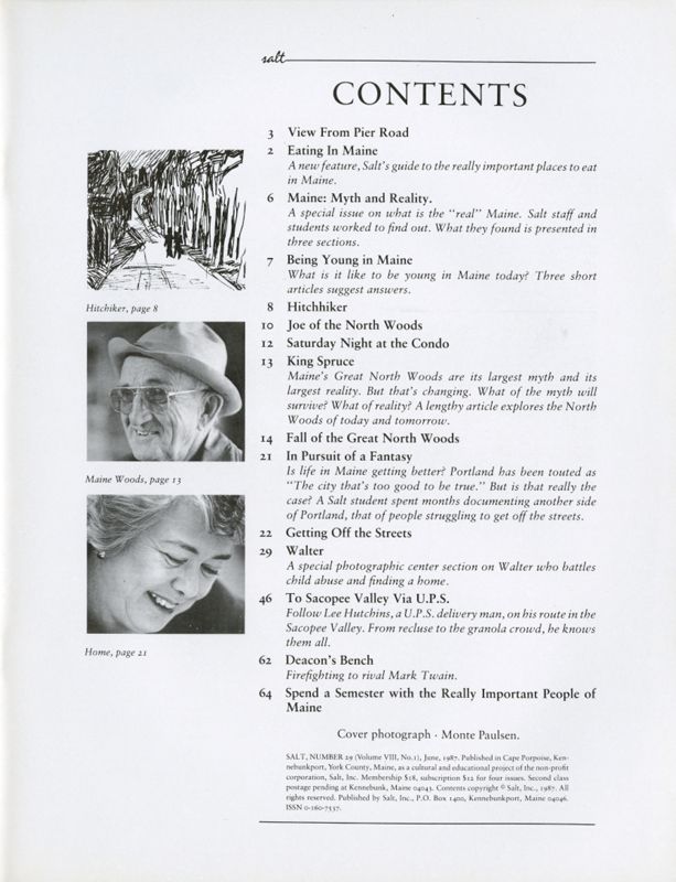 June 1987 Salt Magazine, Table of Contents