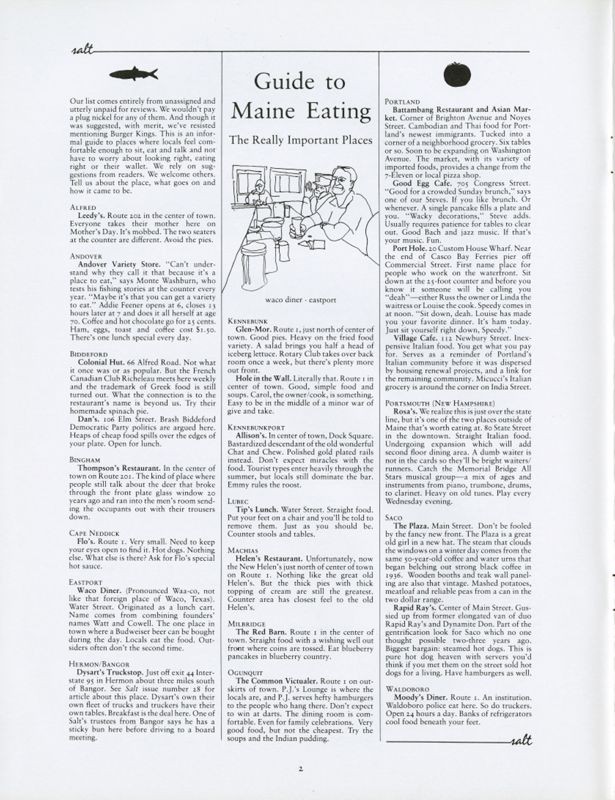 June 1987 Salt Magazine, Eating in Maine