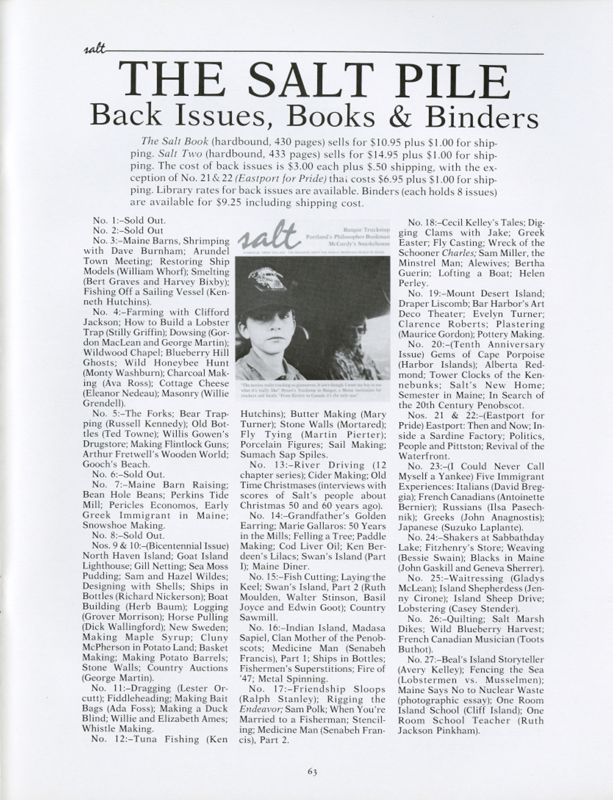 June 1987 Salt Magazine, Back Issues & Books