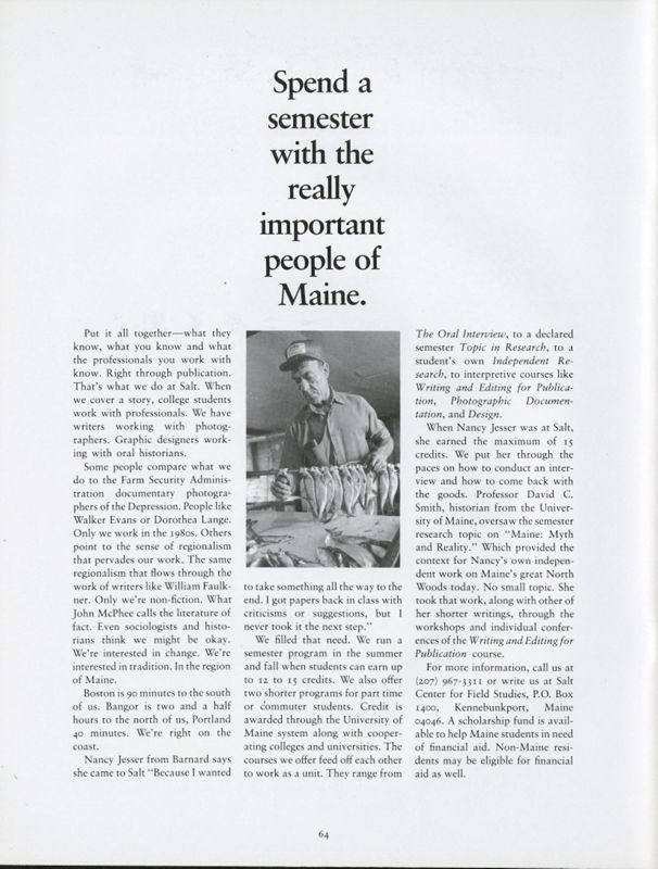 June 1987 Salt Magazine, Salt Field Studies Programs