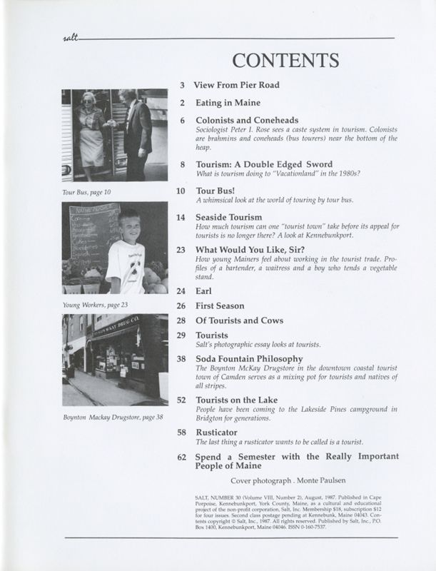 August 1987 Salt Magazine, Table of Contents