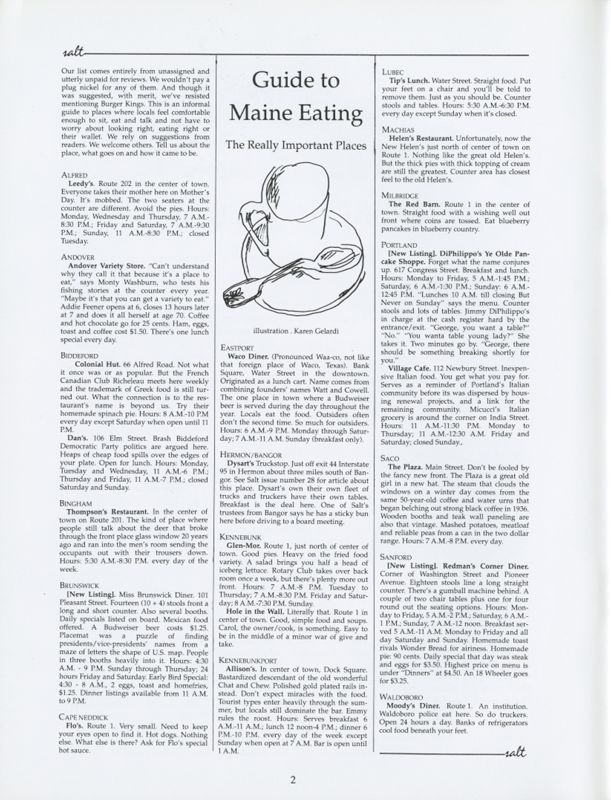 August 1987 Salt Magazine, Eating in Maine