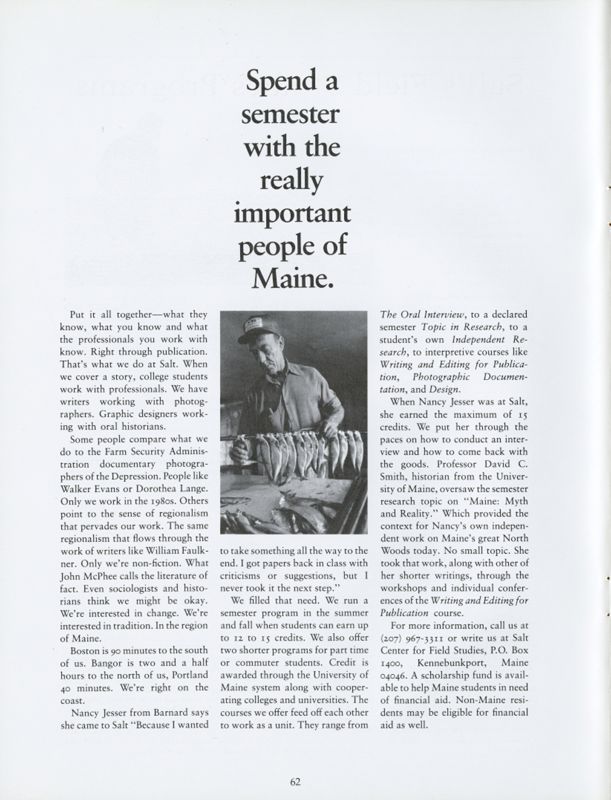 August 1987 Salt Magazine, Salt Field Studies Programs