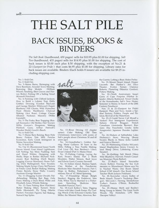 August 1987 Salt Magazine, Back Issues & Books