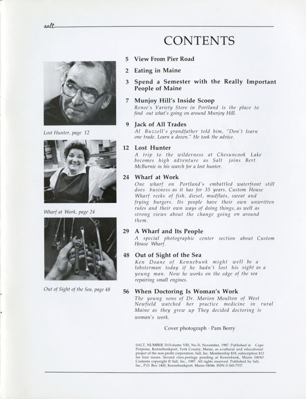 November 1987 Salt Magazine, Table of Contents