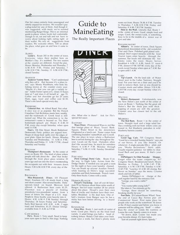 November 1987 Salt Magazine, Eating in Maine