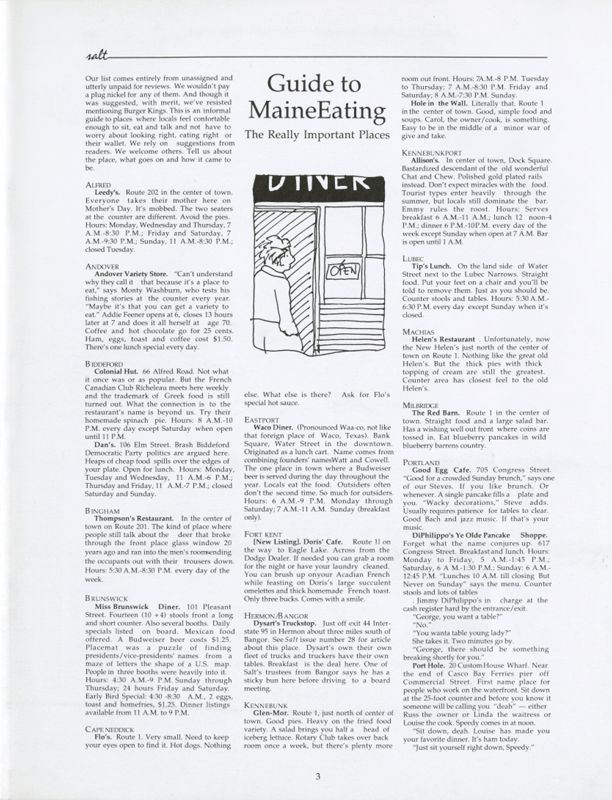 May 1988 Salt Magazine, Eating in Maine
