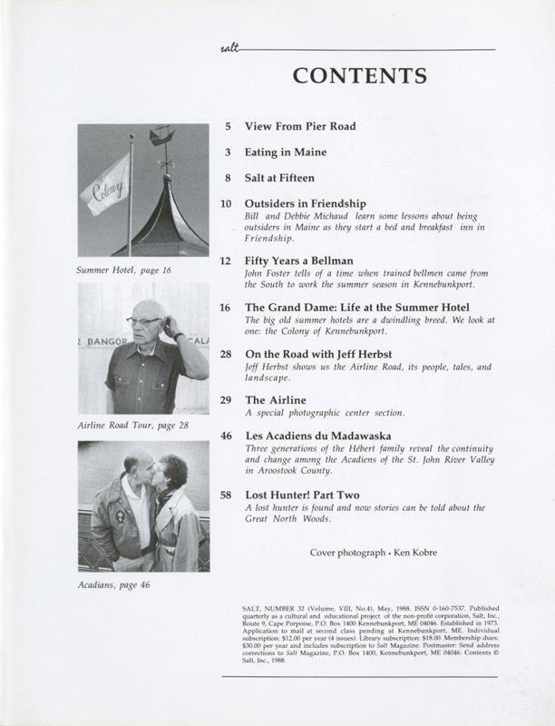 May 1988 Salt Magazine, Table of Contents