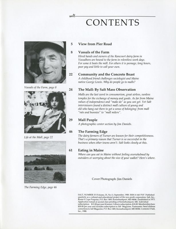 September 1988 Salt Magazine, Table of Contents