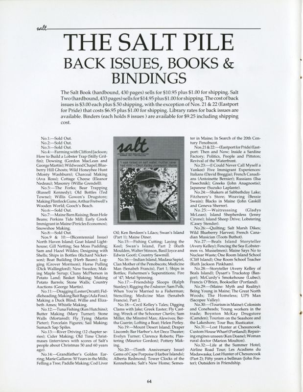 September 1988 Salt Magazine, Back Issues & Books