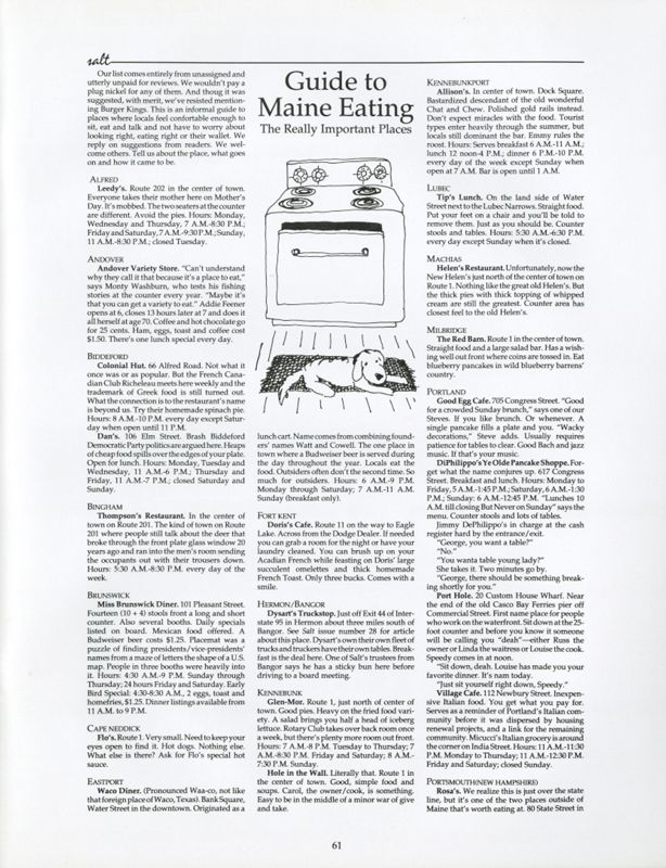 September 1988 Salt Magazine, Eating in Maine