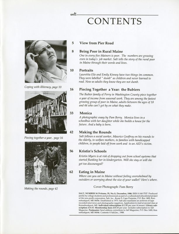 December 1988 Salt Magazine, Table of Contents