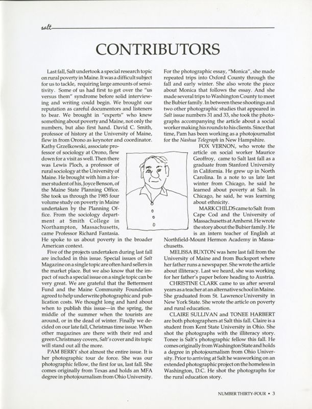 December 1988 Salt Magazine, Contributors