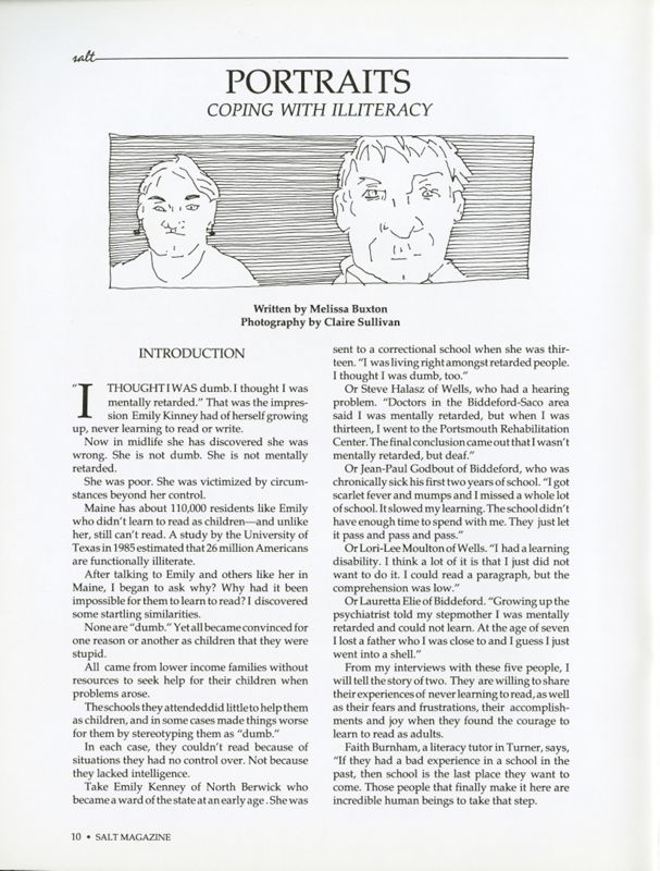 Portraits: Coping With Illiteracy