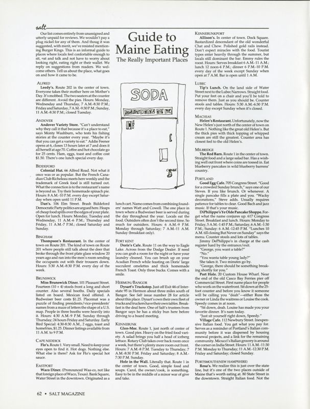 December 1988 Salt Magazine, Eating in Maine
