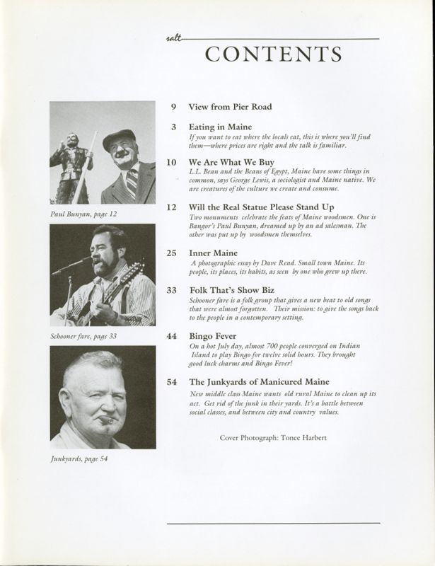 May 1989 Salt Magazine, Table of Contents