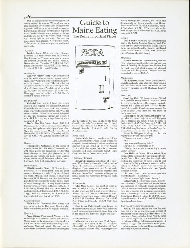 May 1989 Salt Magazine, Eating in Maine