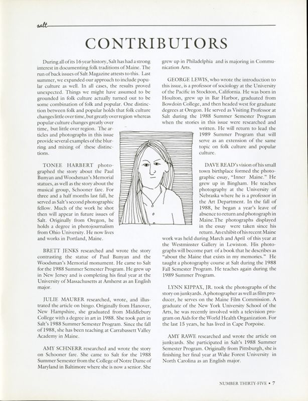 May 1989 Salt Magazine, Contributors