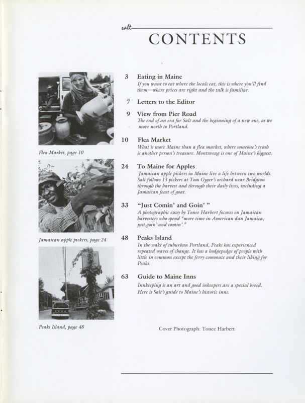August 1989 Salt Magazine, Table of Contents