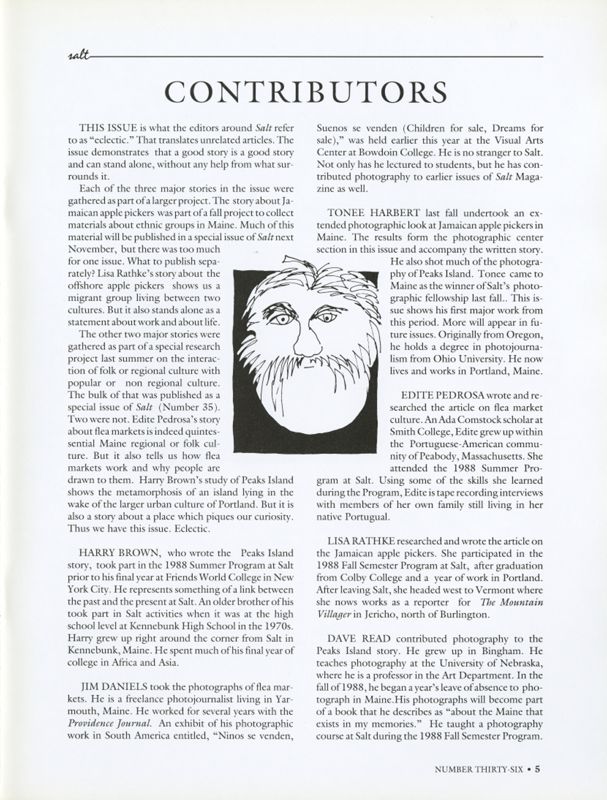 August 1989 Salt Magazine, Contributors