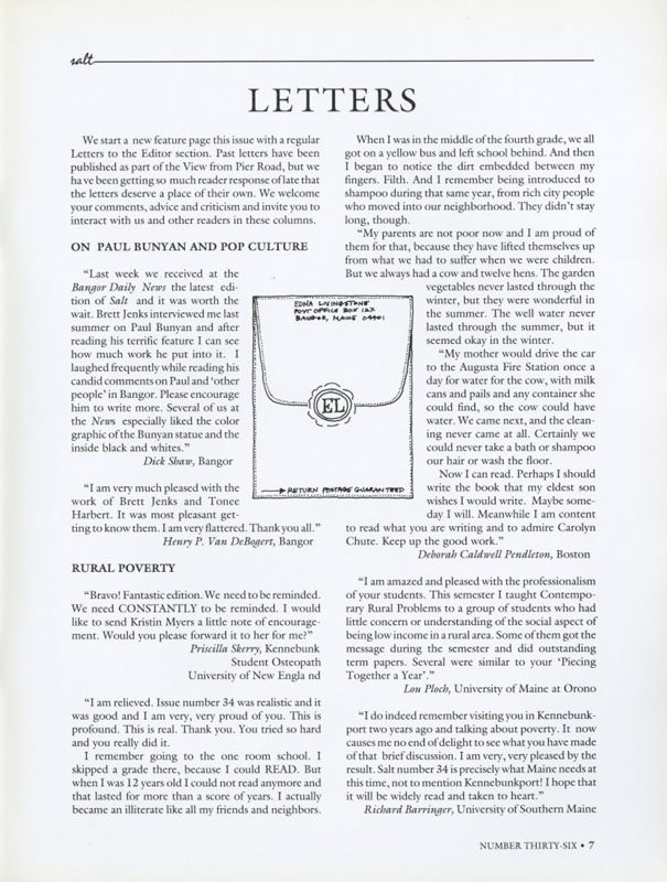 August 1989 Salt Magazine, Letters