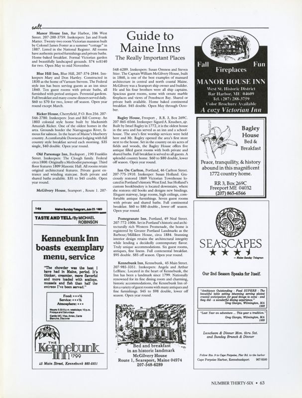 August 1989 Salt Magazine, Guide to Maine Inns